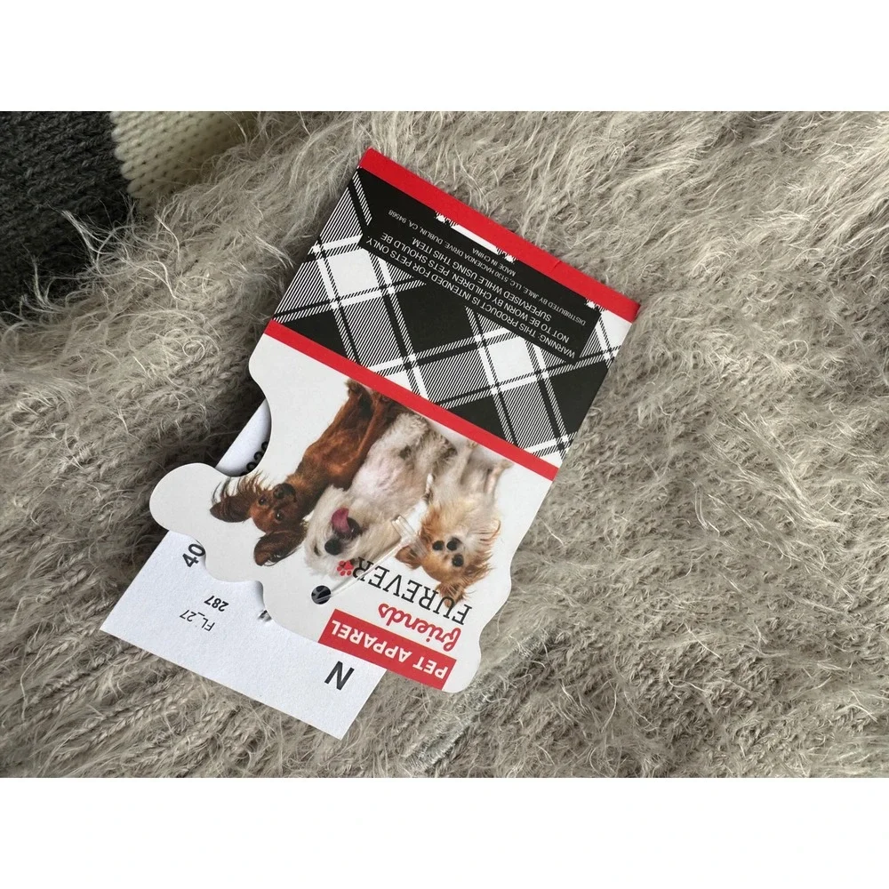 Furever Friends Dog Sweater Bundle Small Grey‎ Striped & Fuzzy Taupe Knit 2pc